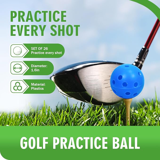 Plastic Golf Balls Practice Limited Flight Golf Training Ball Hollow Swing Practice Indoor Golf Balls with Mesh Drawstring Bag for Backyard Driving Range or Outdoor