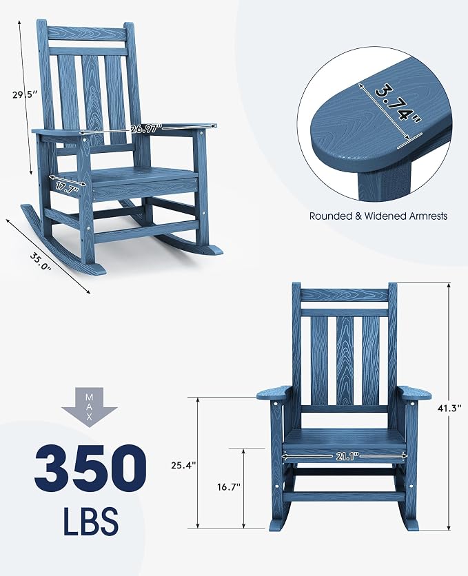 Oversized Outdoor Rocking Chair Set of 4, HDPE Patio Rockers - Image 2