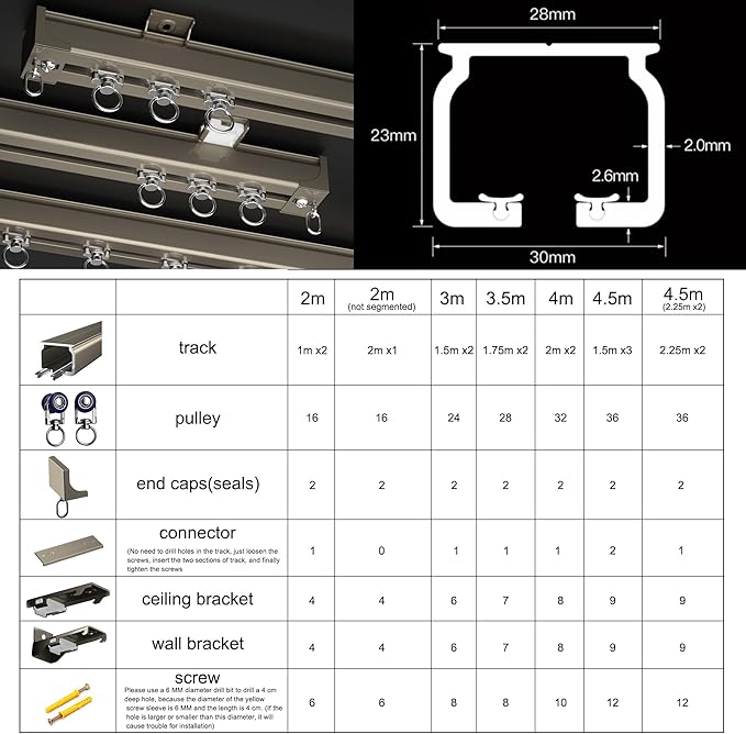 Ceiling Mounted Curtain Track for Drapes and Room Dividers - Sliding Curtain Rail for Living Room (Champagne, 2m)