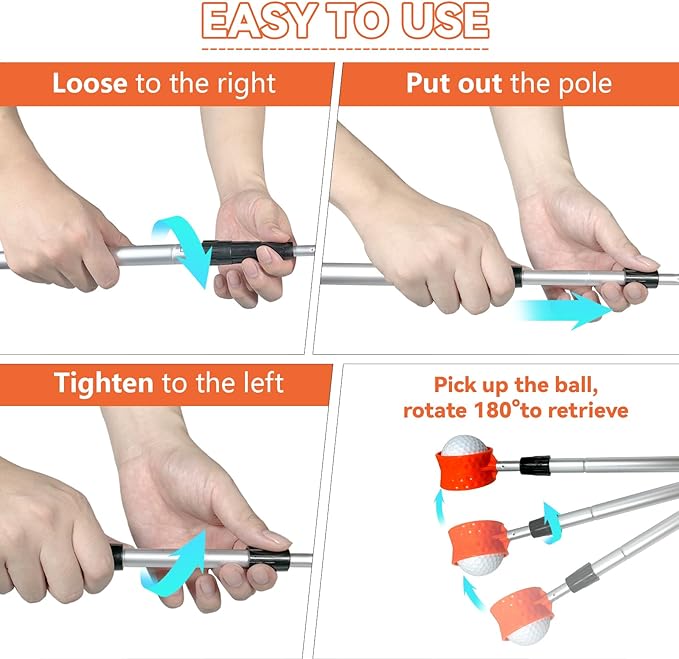 SPEENSUN Golf Ball Retriever Telescopic,Golf Ball Water Retriever,Max 15Ft Lightweight Aluminum Alloy Golf Ball Grabber,Not Easy to Break and No Corrosion Golf Ball Retriever for Water and Bushes