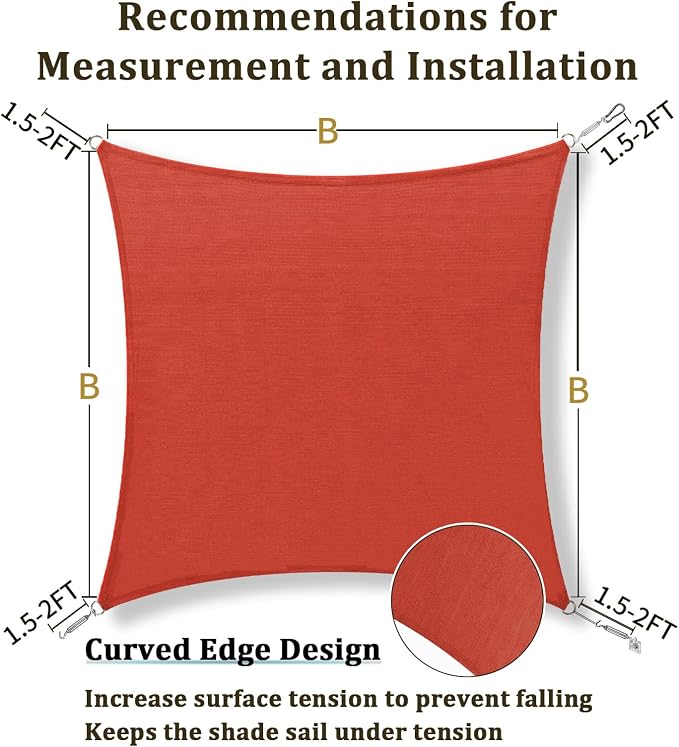 Shade&Beyond 18'x18' Sun Shade Sail Canopy Square, UV Block Breathable Curved - Image 5