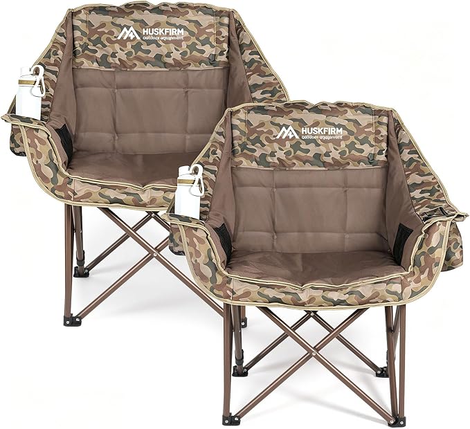 Oversized 2 Pack Camping Chairs, Camping Chairs Support 450LBS, Camouflage | by Huskfirm