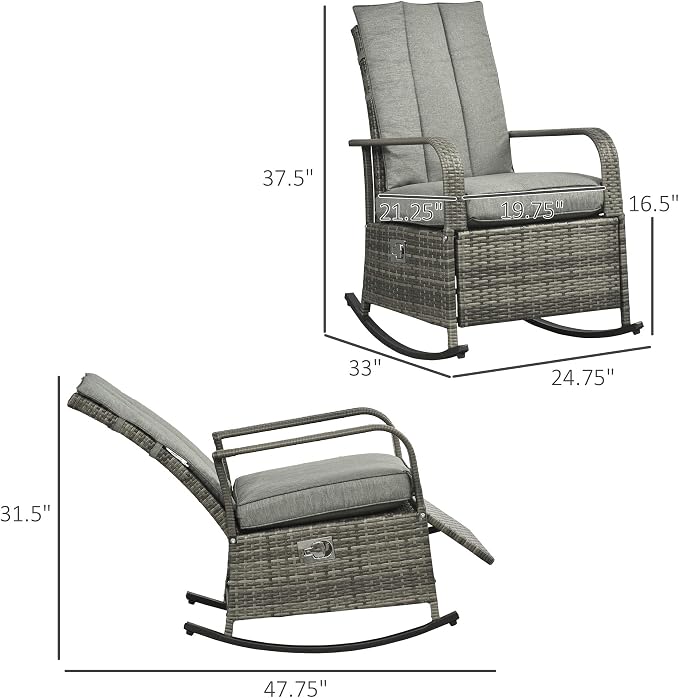 Outsunny Wicker Outdoor Rocking Chair, Patio Recliner - Image 3