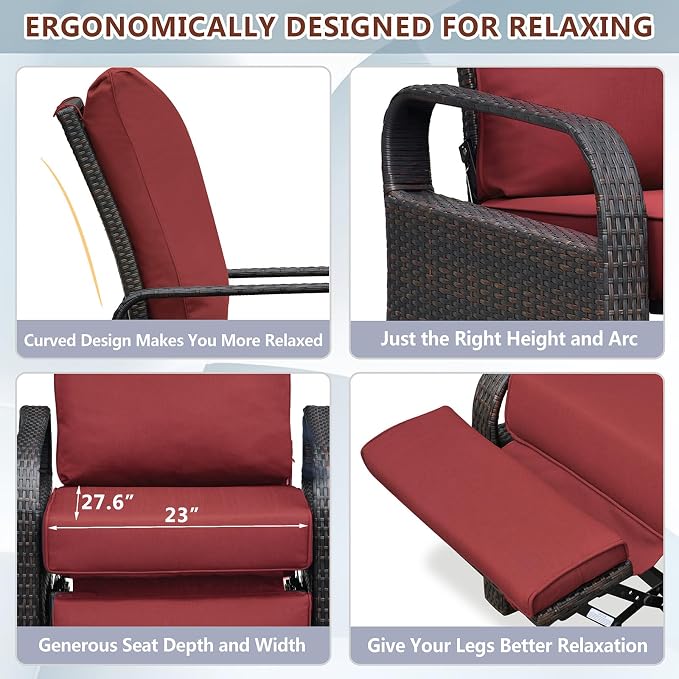 Outdoor Recliner, Aluminum Frame Patio Chaise Lounge Chairs - Image 5