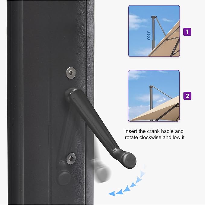 PURPLE LEAF Patio Telescopic Umbrella 11.5' x 11.5' Up Down Lifting Beige | - Image 5