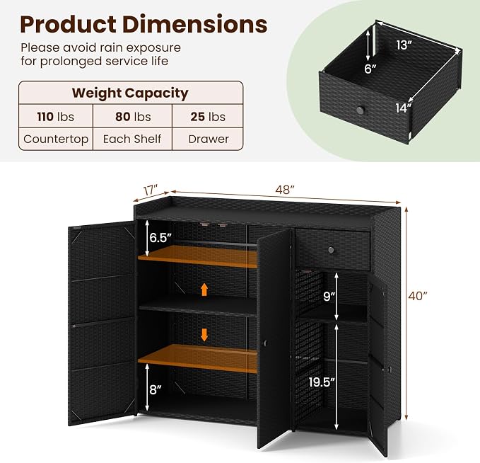 Tangkula Rattan Outdoor Storage Cabinet, Patiojoy Outdoor Cabinet - Image 6