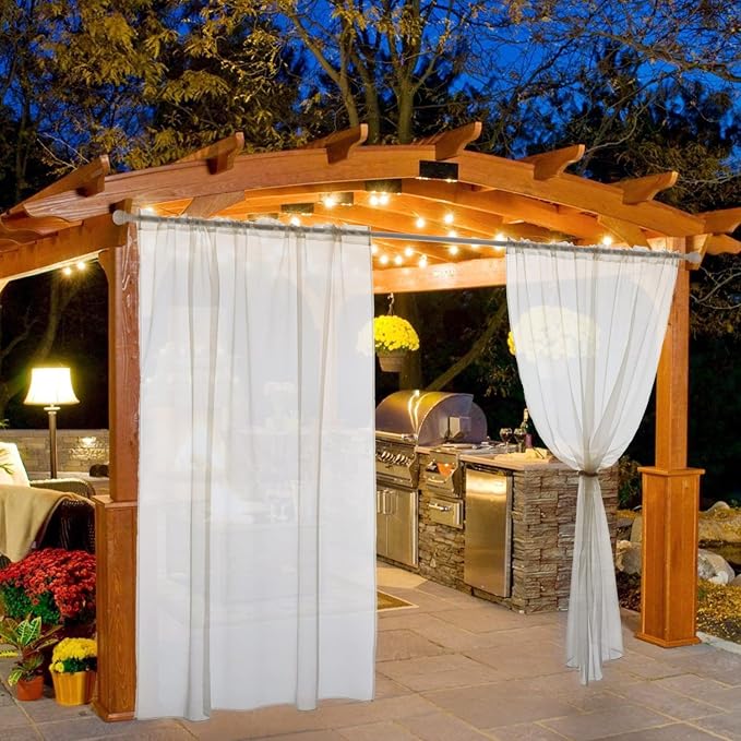 MIULEE White Waterproof Outdoor Sheer Curtains - Image 2