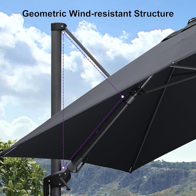 PURPLE LEAF Patio Cantilever Umbrella Left-right Tilting 9 Feet Grey | Aluminum - Image 9