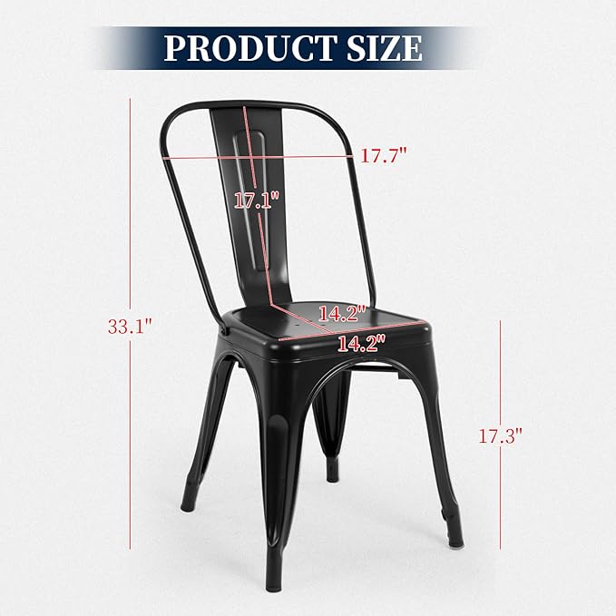 FDW | Metal Dining Chairs | Set of 4 - Image 3