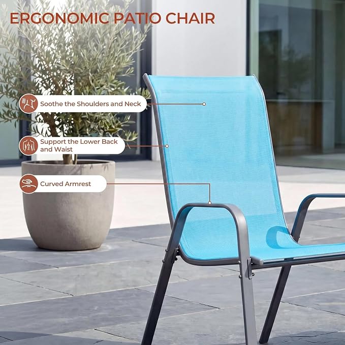 TLSUNNY Patio Chair, Outdoor Stackable Textilene Chairs Set of 4, Sky Blue | - Image 4