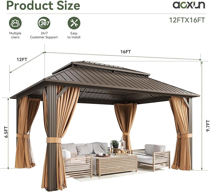 Aoxun Gazebo 12x16 Hardtop Gazebo - Image 3