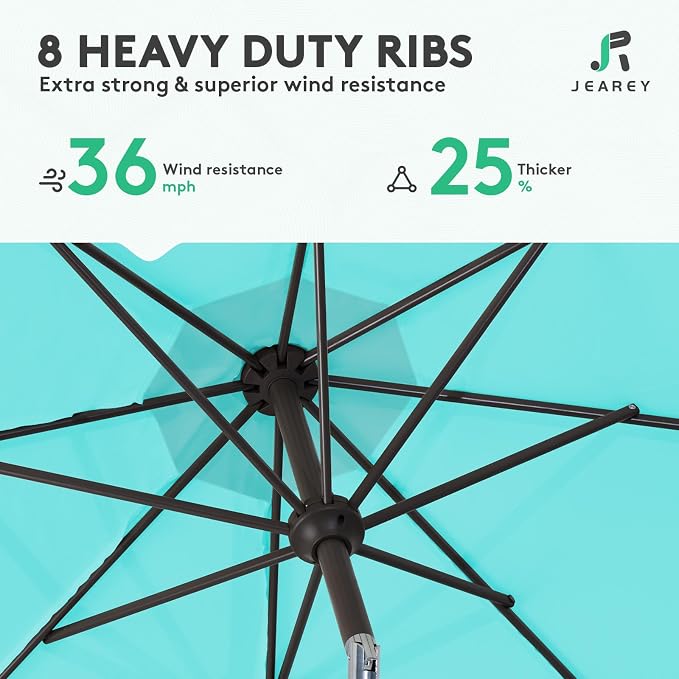 JEAREY 10 ft Outdoor Patio Umbrella w/Tilt and Crank, Turquoise | 8 Sturdy Ribs - Image 5