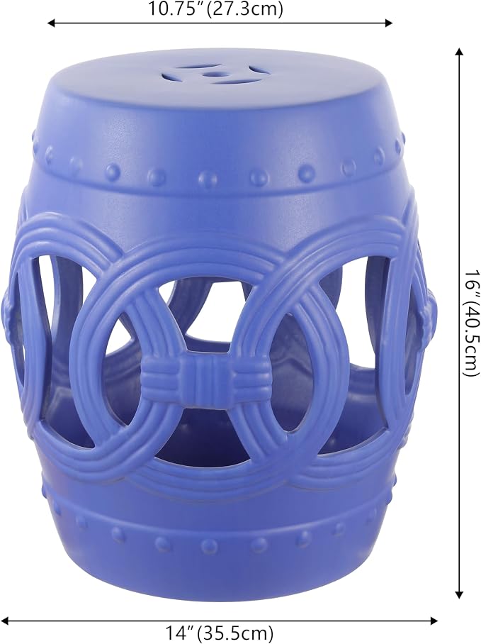 JONATHAN Y Lucky Coins 16" Ceramic Garden Stool Side Table, Matte Blue | - Image 3