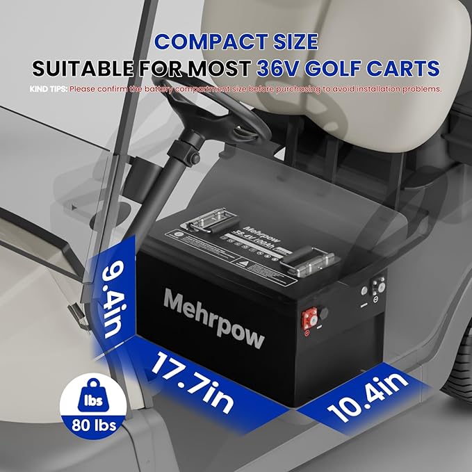 36V lithium golf cart Battery, built-in Bluetooth 200A BMS and LCD displaywith 25A Charger，IP65 water&dust,10000+ Cycles Rechargeable Lithium Golf Cart Battery, Perfect for Golf Carts