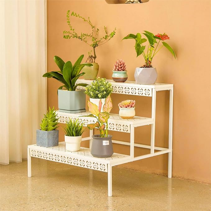 aboxoo 3-Tier Rectangular Metal Plant Stand, Ladder Flower Pot Rack | - Image 3