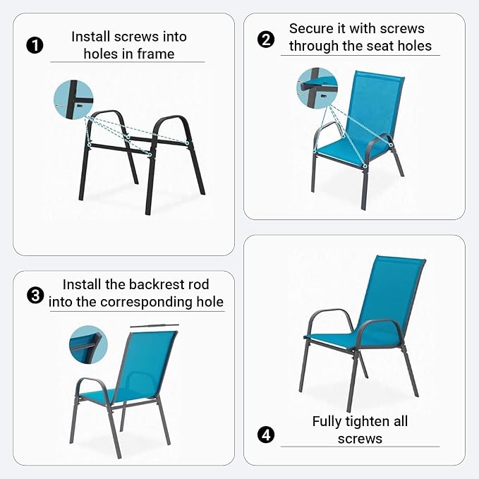 Patio Chairs Set of 4, Breathable Textilene, Weatherproof Frame, Quick Setup - Image 6