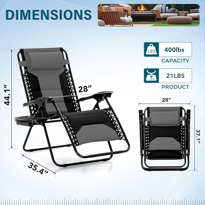 MFSTUDIO Padded Zero Gravity Chair, Cup Holder, 28in Seat, Removable Cup Holder - Image 3