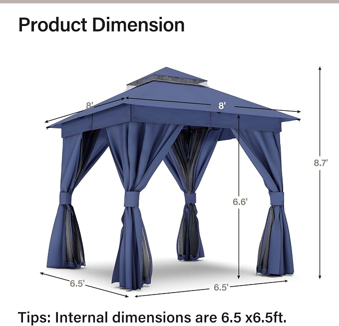 8'x8' Outdoor Gazebo, Heavy Duty Metal Frame Patio Canopy - Image 2