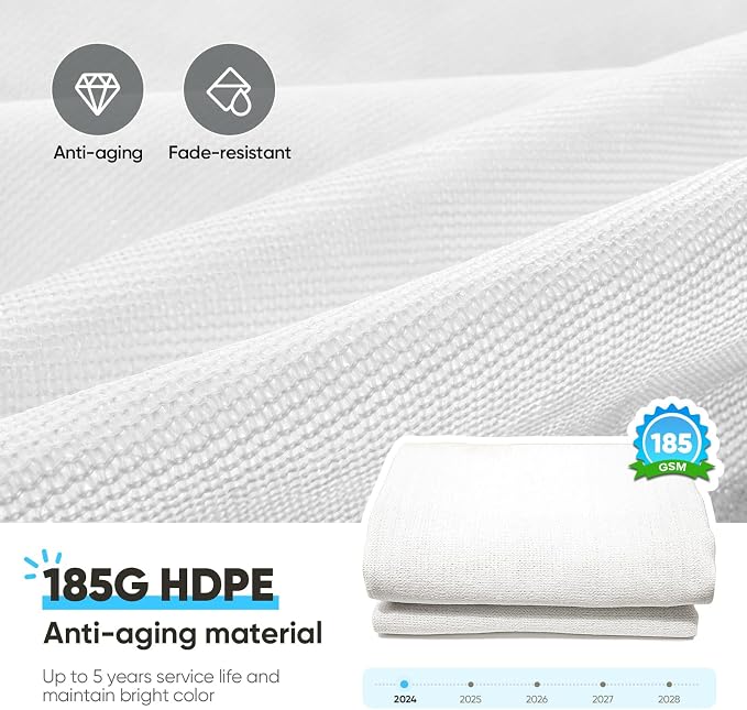 Quictent Sun Shade Sail for Patio w/Hardware Kit 185GSM 24x24ft White | Square - Image 2