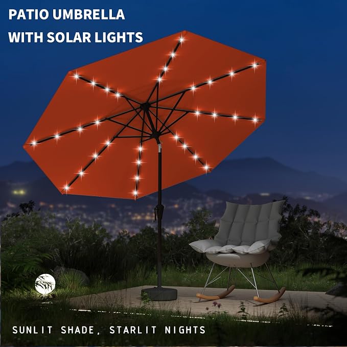 9FT Patio Umbrella with Solar Lights, Outdoor Market Umbrella with Tilt and - Image 6