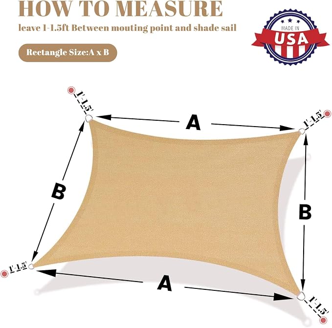 Sun Shade Sail 8'x19' Sand Rectangle Shade Cover Custom Size | 95% UV Block - Image 2
