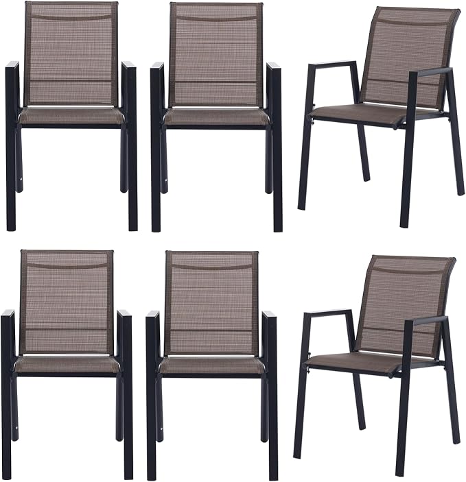 Outdoor Patio Chairs Set of 6, Mocha Stackable Outdoor Chairs, Lightweight - Image 7