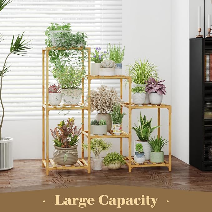 Bamworld Bamboo Plant Stand Indoor Boho Plant Shelf Tiered Plant Rack | - Image 2