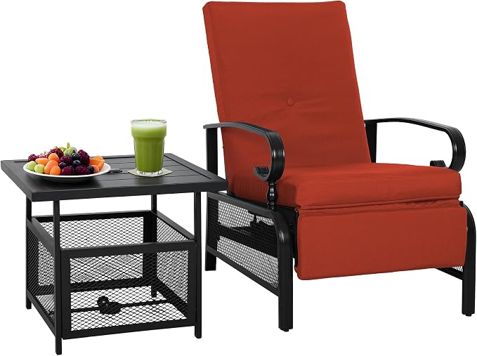Incbruce 2 Pieces Outdoor Lounge Recliner Set, Adjustable Metal Recliner Sofa by Incbruce