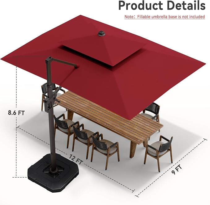 9' X 12' Cantilever Patio Outdoor Umbrella - Image 8