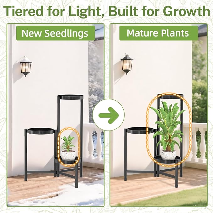 iDavosic.ly Plant Stand Indoor Outdoor, 3 Tier Metal Corner Shelf, Folding - Image 7