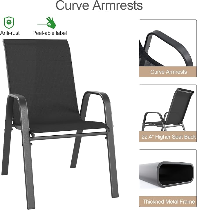 Outdoor Patio Chairs Set of 4 Stackable Dining Chairs All-Weather Textilene - Image 9