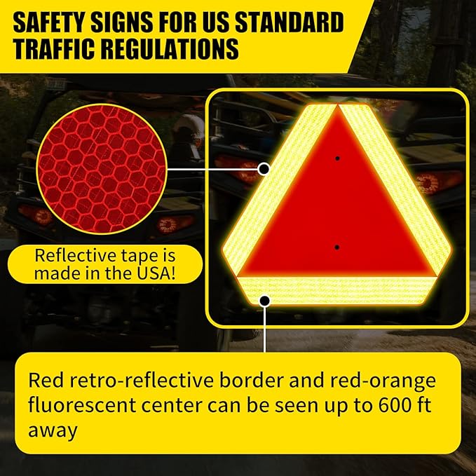 Slow Moving Vehicle Sign, Plastic DOT Slow Moving Vehicle Triangle Signs, SMV Sign 14"x16"x0.16"/5mm Thick Diamond Grade Reflective Up to 7 Years Outdoor for Golf Cart Accessories, Tractor, Utv,
