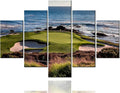 Golf Artwork for Walls Greens and Bunkers in California Paintings USA Landmark Picture Giclee 5 Panels Canvas Wall Art HD Prints Home Modern Decor Framed Ready to Hang in Living Room(60''W x 40''H)
