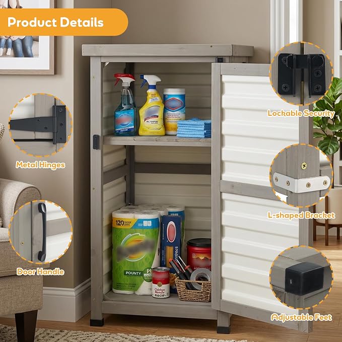 PetsCosset Small Outdoor Storage Cabinet, Wood & Plastic Potting Bench Table - Image 6