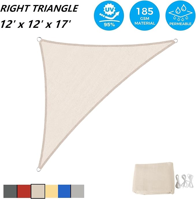 AsterOutdoor Sun Shade Sail Triangle 12' x 12' x 17' UV Block Canopy - Image 2