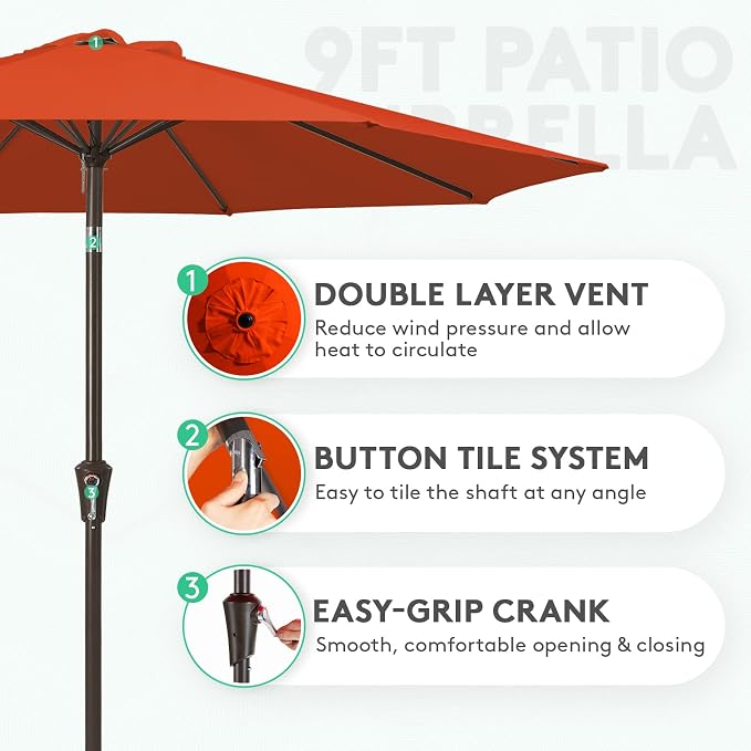 JEAREY 9FT Outdoor Patio Umbrella, Market Umbrella, Tilt & Crank UV Protection - Image 2