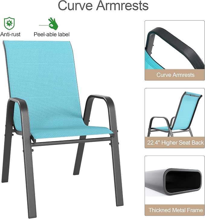 Outdoor Patio Chairs Set of 4 Stackable Dining Chairs All-Weather Textilene - Image 9