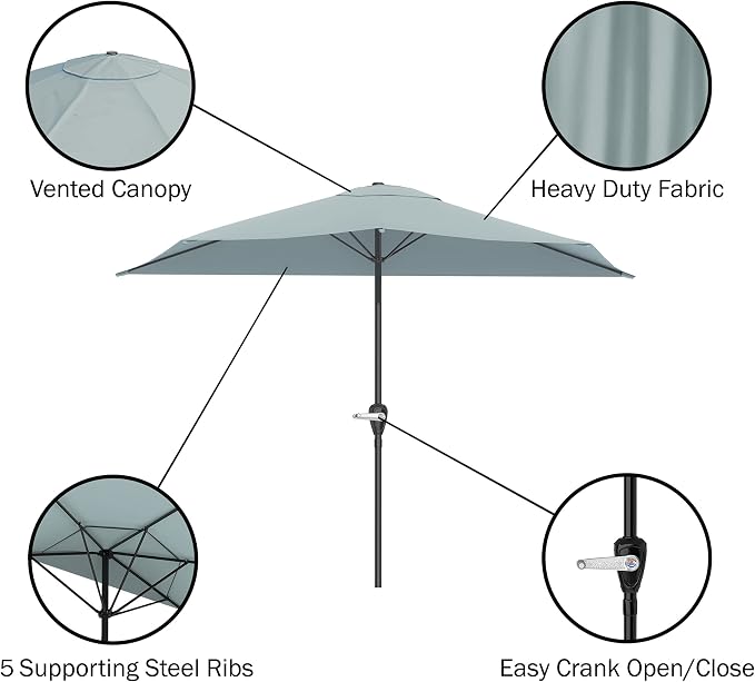 Pure Garden Half Umbrella Outdoor Patio Shade, Light Green, 9ft | Semicircle 9 - Image 3