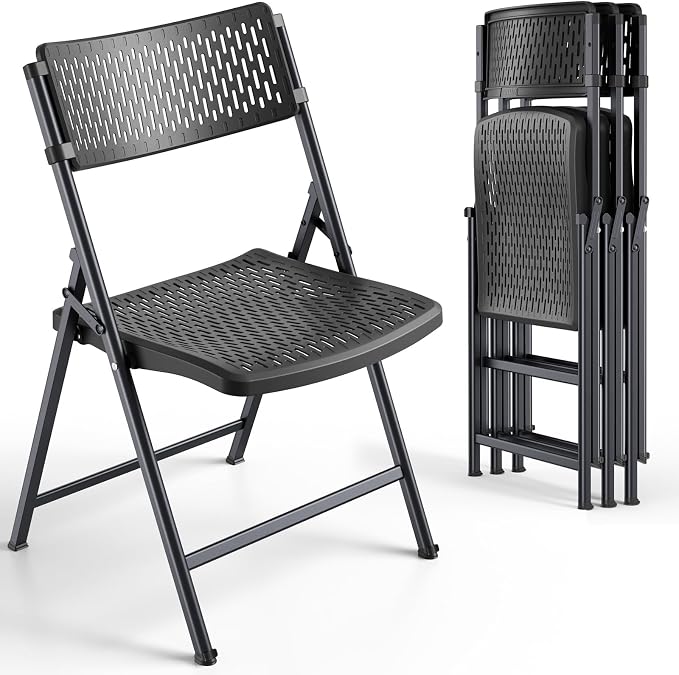 Black Folding Chairs 4-Pack, Breathable Plastic by HomePage