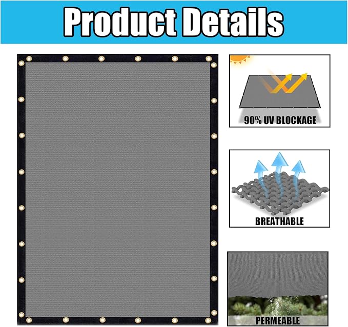 Amagenix 90% Shade Fabric 5'X 7' Gray Sun Shade Cloth - Image 3