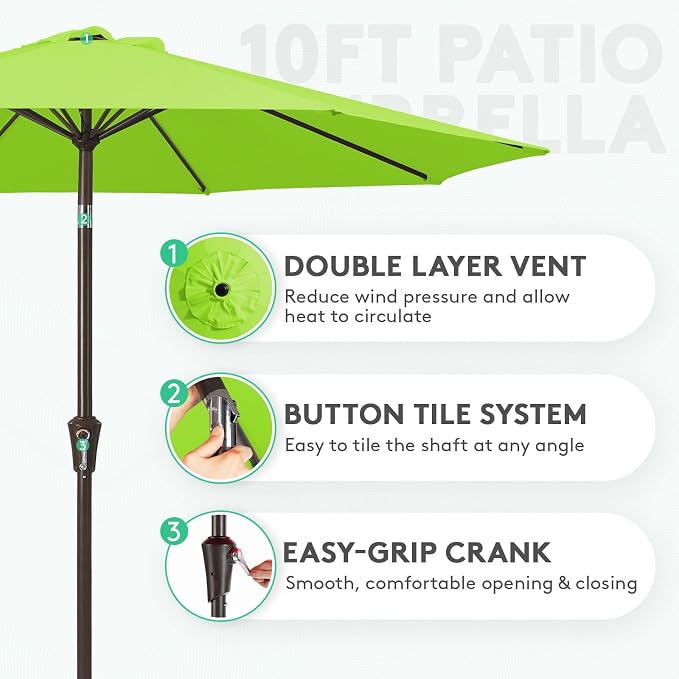 JEAREY 10 ft Outdoor Patio Umbrella w/Tilt and Crank, Apple Green | 8 Sturdy - Image 2