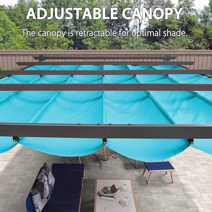 PURPLE LEAF Outdoor Pergola Retractable Aluminum 12' x 16', Turquoise Blue | - Image 5
