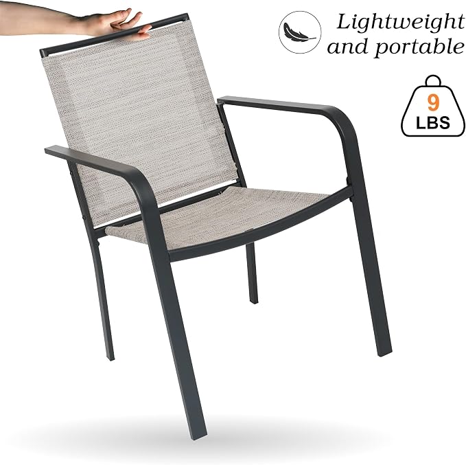 Anmutig Stackable Outdoor Dining Chairs Set of 6, Textilene Fabric, Breathable - Image 4