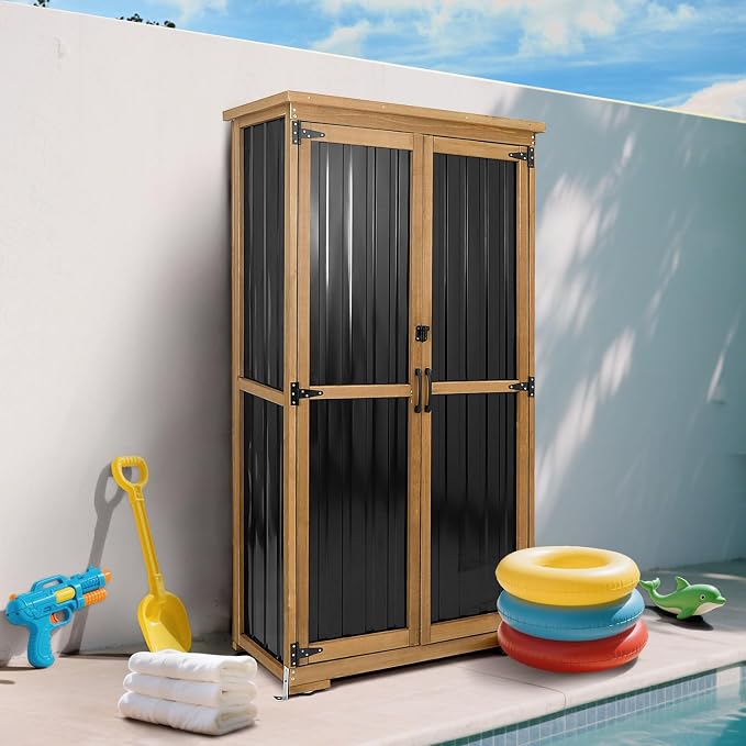 Outdoor Storage Cabinet, Wood & Metal Storage Shed - Image 8