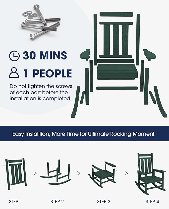 Oversized Outdoor Rocking Chair Set of 2, HDPE Patio Rockers - Image 5