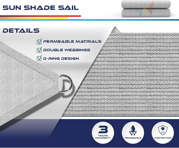 Windscreen4less 25' x 25' x 25' Sun Shade Sail Triangle Outdoor Canopy Cover UV - Image 3