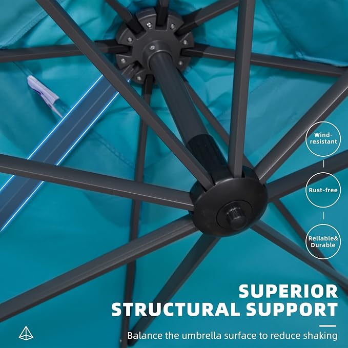 PURPLE LEAF Patio Umbrella 9' x 11.5' All-Day Shade Control Turquoise | More - Image 6