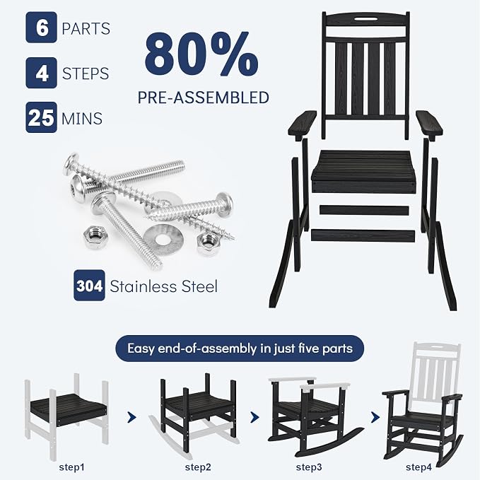 Oversized Rocking Chair Set of 4, HDPE Outdoor All-Weather, Extra Large & Extra - Image 8