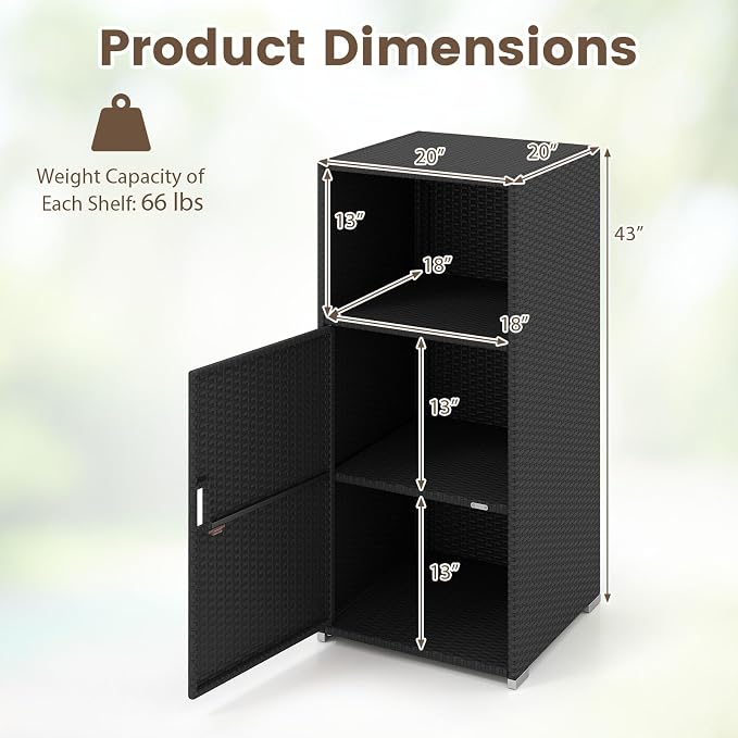 Tangkula Rattan Outdoor Storage Cabinet, Patiojoy PE Wicker Outdoor Cabinet - Image 6