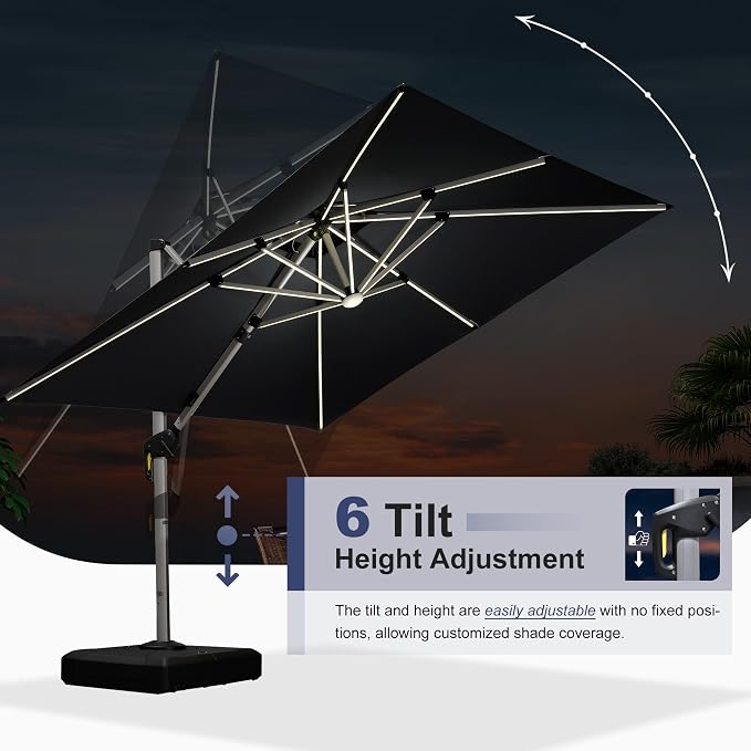 PURPLE LEAF Cantilever Umbrella 12'X12' Double Top Solar LED Light, Stays bright - Image 9